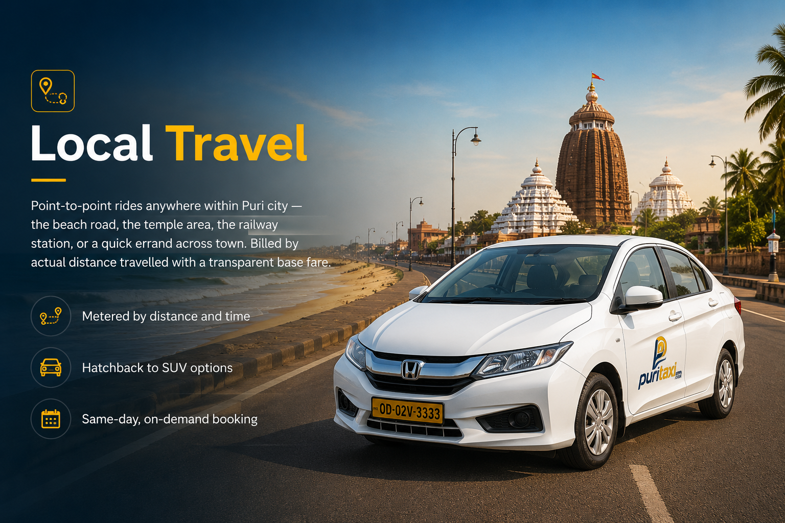 Local taxi travel in Puri